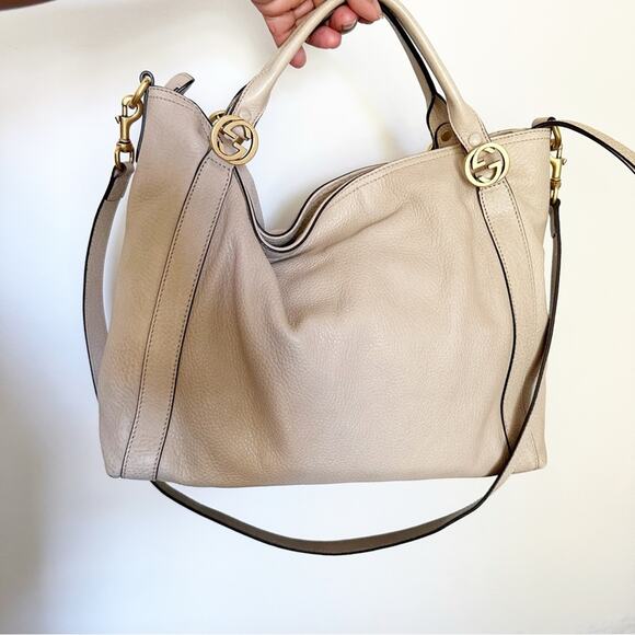 Gucci Miss GG Convertible Tote Leather Medium Neutral Zip Top Closure Large Bag - Picture 1 of 16